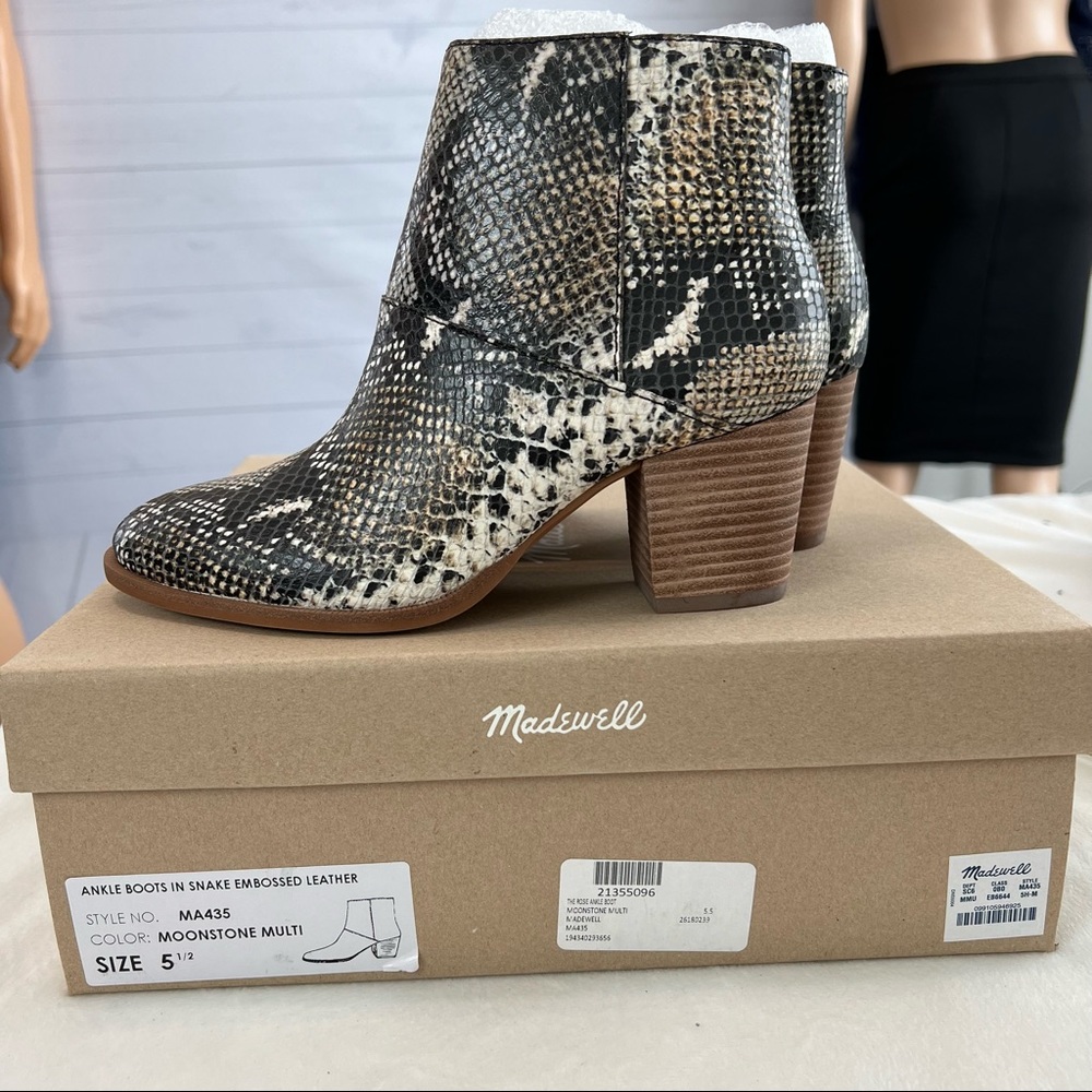 Madewell The Rosie Snakeskin Embossed Blocked Heel Ankle Booties Size 5.5M - Picture 12 of 16
